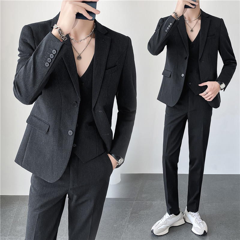 轻熟风ins秋冬韩版修身男士休闲二粒扣纯色西服三件套SJT961-P280，男装西服，电商C308