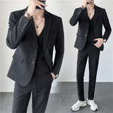 ins轻熟风秋冬韩版修身男士休闲二粒扣纯色西服三件套SJT961-P280，男装西服，电商C308