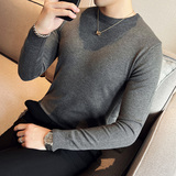 秋冬韩版圆领修身打底衫套头纯色针织衫精致毛衣花草绿B5551-P45，男装T恤，电商C308