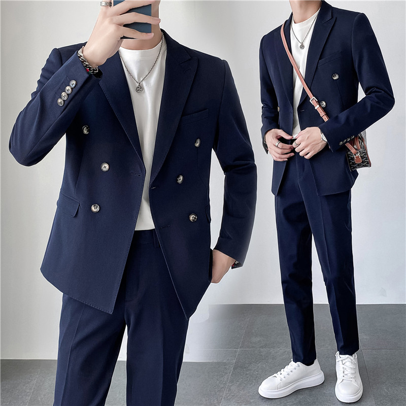 轻熟风ins韩版修身双排扣纯色西服套装男士外套 LJT830A-P220图片