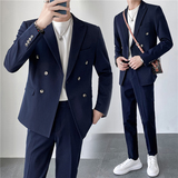 ins轻熟风韩版修身双排扣纯色西服套装男士外套LJT830A-P220，男装西服套装，电商C308