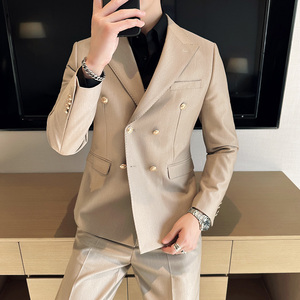 布雷泽英伦韩版修身男士纯色金属纽扣双排扣西服套装 LJT890-P230图片