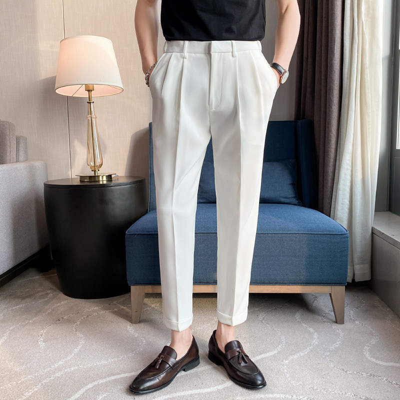 夏季薄款纯色九分裤男士痞雅坠感免烫西裤青年冰凉休闲裤K05-P70，男装西裤，电商C308