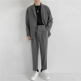 24春夏款轻熟风英伦纯色宽松西服+阔版休闲九分裤套装TZ16-P215，男装西服，电商C308