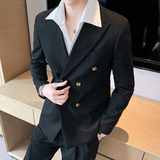 痞帅高级感休闲条纹双排扣西服外套韩版修身英伦单西装X08-P155，男装西服套装，电商C308