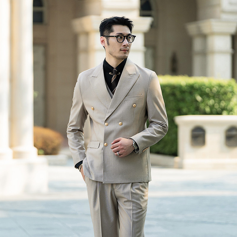 布雷泽英伦金属纽扣双排扣男士韩版修身婚宴商务西服X890-P155，男装西服，电商C308