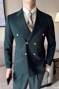 布雷泽英伦金属纽扣双排扣男士韩版修身纯色西服套装 LJT890-P230图片