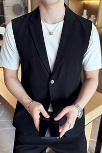 春夏款韩版纯色休闲男士无袖西服英伦时尚九分西裤套装LJT40-P185图片