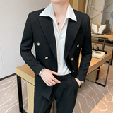 痞雅高级感休闲双排扣条纹小西服英伦青年九分西裤LJT08-P230，男装西服，电商C308