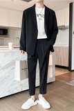 轻熟风英伦纯色宽松西服+阔版休闲九分裤套装黑色TZ16-P215，男装西服，电商C308