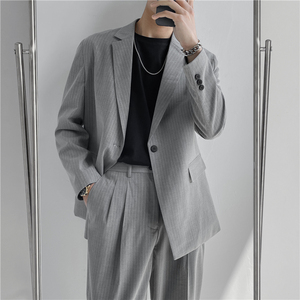 21 春夏款 轻熟风英伦条纹长袖西服 阔版宽松休闲西服 X14-P150图片