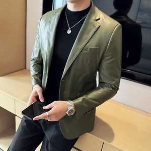 皮衣男西装外套新款韩版修身帅气潮流休闲男士西服X935-P155图片