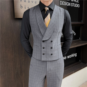 新郎婚礼伴郎服礼服马甲男士高级感双排扣格子马甲MJ919-P70图片