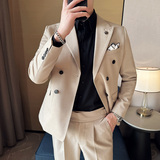 春季新款英伦韩版修身纯色双排扣时尚休闲男士西服外套X891-P155，男装西服，电商C308