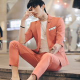 春夏新款韩版时尚男士西服套装七分袖九分裤西装外套TZ117-P195，男装西服套装，电商C308