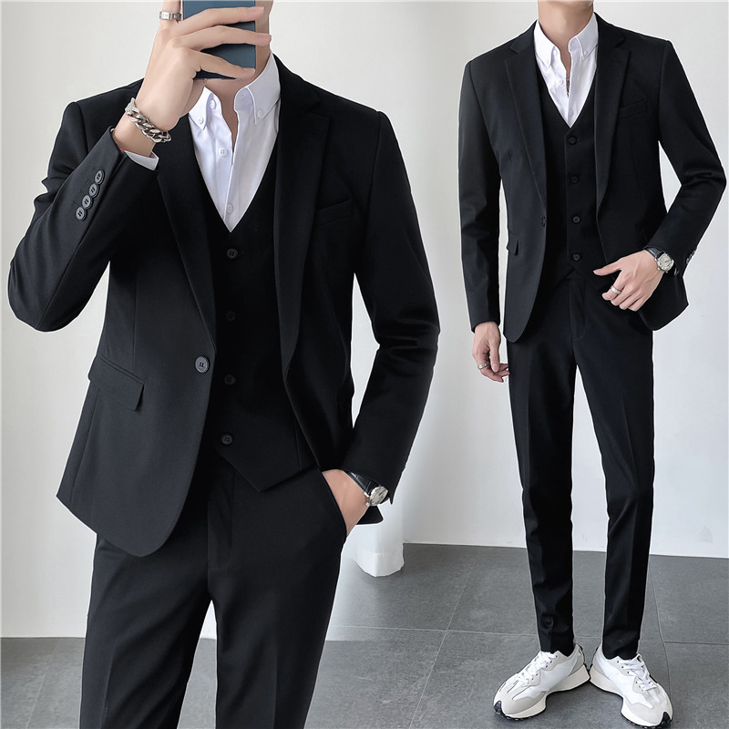 轻熟风ins韩版修身男士休闲一粒扣西服三件套装SJT830-P265，男装西服，电商C308