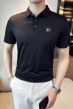 夏季冰丝高弹刺绣翻领无痕T恤男士光滑短袖POLO衫白色PL1-P58，男装T恤，电商C308