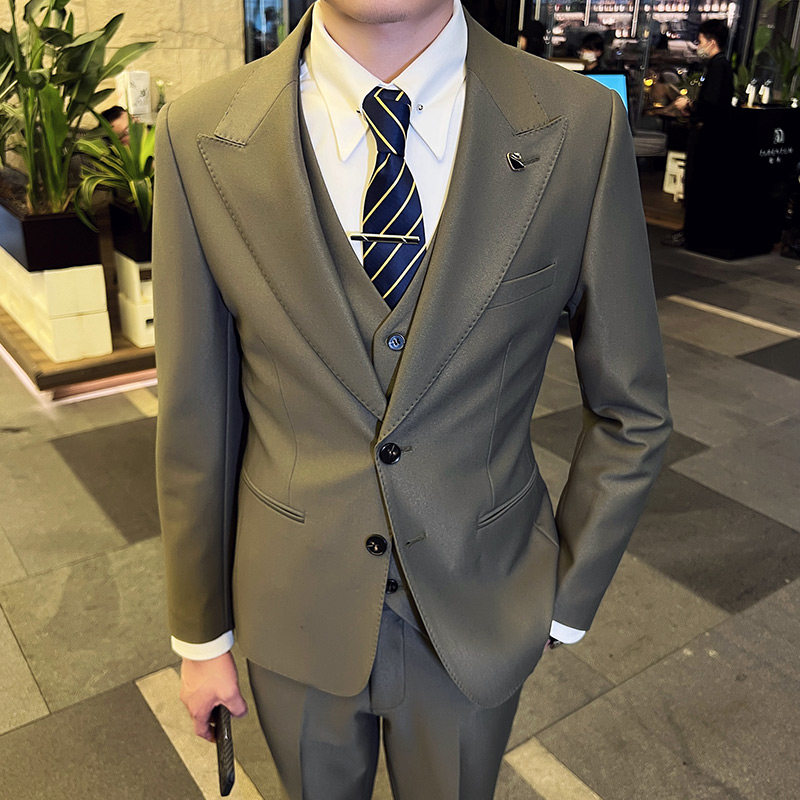英伦韩版修身男士休闲商务二粒扣西服三件套装墨绿色SJT889-P290,男装西服,电商C308