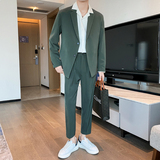24轻熟风英伦纯色宽松西服+阔版休闲九分裤套装灰色TZ16-P215，男装西服，电商C308