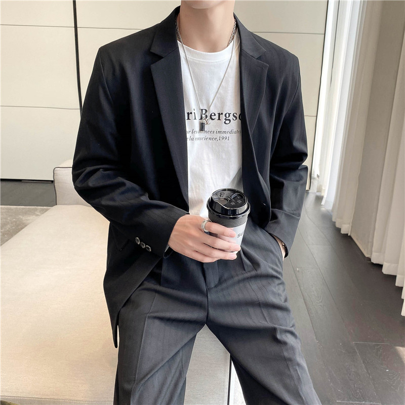 高质量男性西装轻熟风ins英伦宽松条纹休闲西服X23-P150，男装西服套装，电商C308