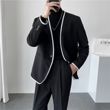 轻熟风ins英伦纯色西服套装阔版宽松休闲小西装TZ27包边-P225，男装西服套装，电商C308