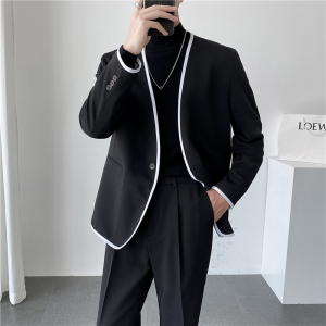 轻熟风ins英伦纯色西服套装 阔版宽松休闲小西装 TZ27包边-P225图片