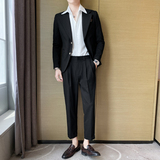 痞帅高级感休闲条纹二粒扣西服+英伦青年九分西裤套装LJT07-P230，男装西服，电商C308