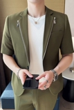 高质量休闲中袖拉链小西服外套韩版修身英伦潮男单西装X38-P135，男装西服套装，电商C308