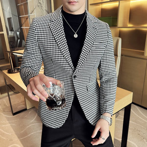 英伦韩版修身男士休闲千鸟格西服加厚外套X929-P155图片