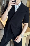春夏款纯色休闲男士中袖斜扣西服英伦时尚九分西裤套装LJT39-P200，男装西服，电商C308