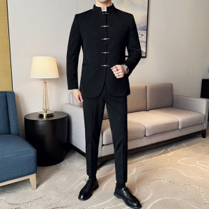 新中式新郎西服套装婚礼伴郎礼服男士高级感立领西装LJT938-P205