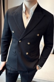 华夫格英伦韩版修身纯色双排扣花纽扣男士西服外套X906-P150，男装西服，电商C308