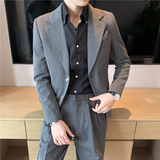 痞雅高级感休闲纯色二粒扣西服男+英伦时尚九分西裤套装TZ05-P225，男装西服，电商C308