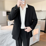 轻熟风英伦纯色宽松西服+阔版休闲九分裤套装黑色TZ16-P215，男装西服，电商C308