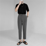 春夏轻熟风微宽时尚休闲裤阔版条纹小脚九分西裤K13-P65，男装西裤，电商C308