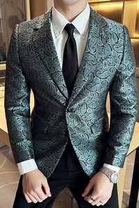 潮男痞帅个性腰果花小西装英伦韩版修身男士休闲西服X947-P155图片