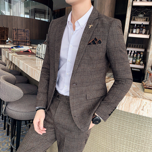 秋冬款英伦韩版时尚休闲格子男士一粒扣西服套装  LJT956-特P200图片