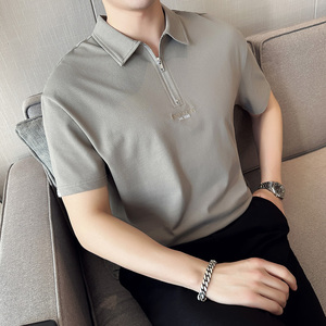 夏季 男士休闲polo衫t恤 潮流修身翻领半袖polo衫灰色F9510-P58图片