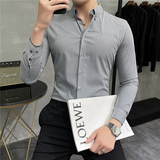 秋冬韩版修身长袖衬衫男英伦条纹刺绣男士衬衣C8876-P65，男装衬衫，电商C308