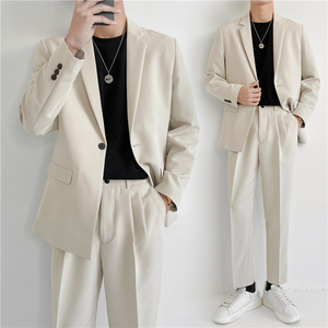 轻熟风英伦纯色一粒扣西服套装阔版宽松休闲小西装TZ17-P220,韩版白色中款女羽绒服搭配什么裤子好看图片图片