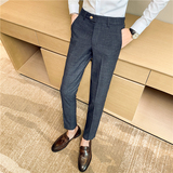 秋冬韩版英伦免烫条纹修身男士休闲小直筒西裤新郎西裤K907-P70，男装西裤，电商C308