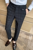 韩版英伦经典方格气质修身男士伴郎小直筒西裤新郎西裤K905-P70，男装西裤，电商C308