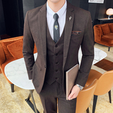 秋冬新款英伦韩版修身休闲商务男士西服三件套装SJT937-P265，男装西服，电商C308