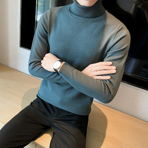 秋冬韩版高领修身打底衫翻领套头纯色针织衫毛衣潮男 MY2-P45，男装T恤，电商C308