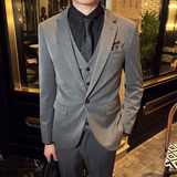 秋冬款英伦韩版修身男士休闲商务西服三件套白色SJT830-P265，男装西服，电商C308