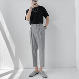 21春夏款轻熟风微宽时尚休闲裤阔版小格子九分西裤K18-P65，男装西裤，电商C308