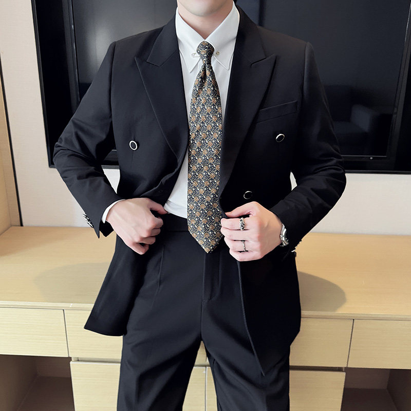潮流简约英伦风时尚轻奢双排扣纯色男士西服外套X88211-P165,男装西服,电商C308