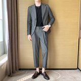 痞帅高级感休闲条纹二粒扣西服+英伦青年九分西裤套装LJT07-P230，男装西服，电商C308