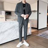 轻熟风英伦条纹微宽长袖西服九分西裤套装黑色TZ14-P215，男装西服，电商C308