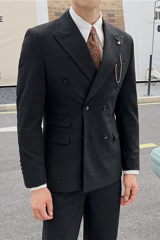 英伦修身男士双排扣格子西服新郎伴郎礼服外套X920-P155,男装西服,电商C308